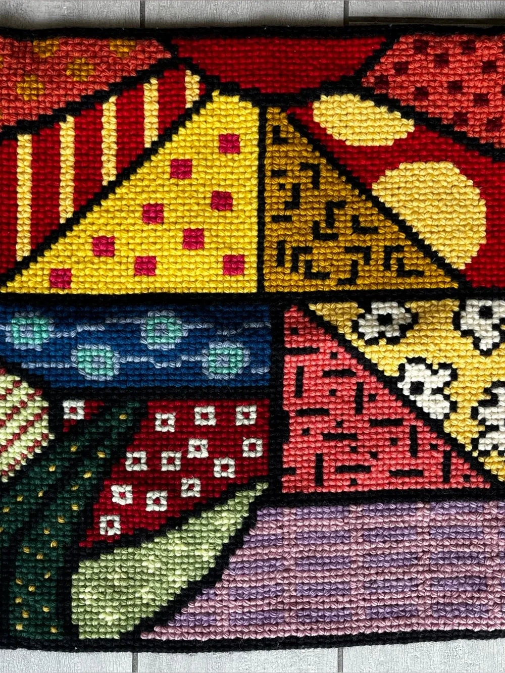2PC Vintage Needlepoint Tapestry Throw Pillows Retro Patchwork 17x16 Set of Two